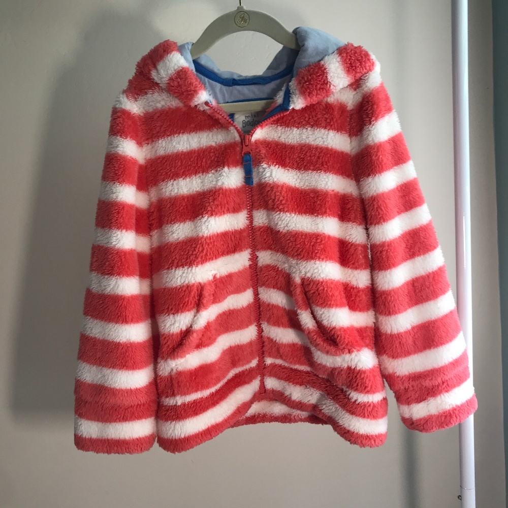 Mini Boden Shaggy Fleece Zip Hoodie - Striped
